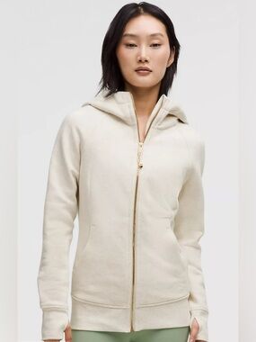 Lululemon Scuba Full-zip Hoodie in Heather Light Heather Ivory/gold size 12